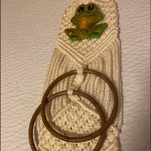 White Handmade Hanging Frog 2 Ring Towel Holder
